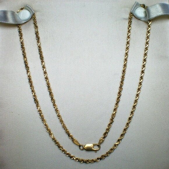 Vintage Solid 14K 585 Yellow Gold Diamond Cut Twisted Rope Necklace Chain 17g P - Picture 5 of 5